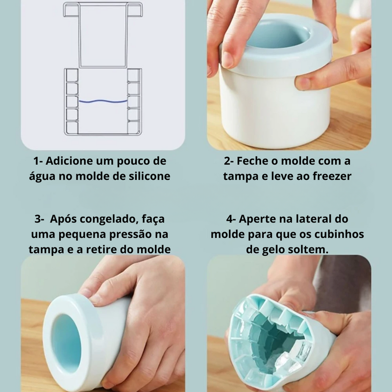 Forma de Gelo de Silicone FrostFlex: Molde cilíndrico com tampa